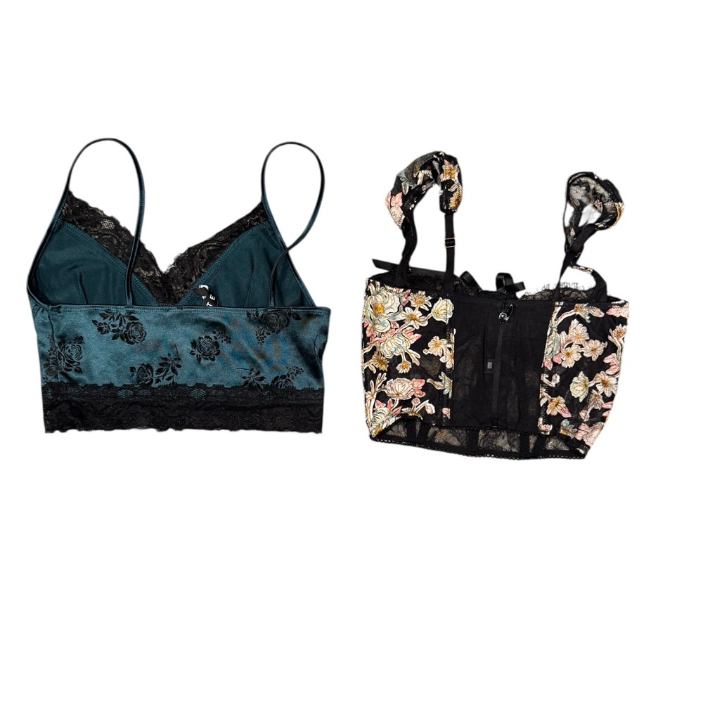 2 BRALETTES Green & Black Velvet Lace AND a Black Floral Mesh, both XS - Picture 3 of 11